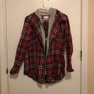Plaid hooded long sleeve flannel